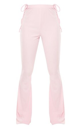 Pink Tie Side Ribbed Flare Trousers | PrettyLittleThing