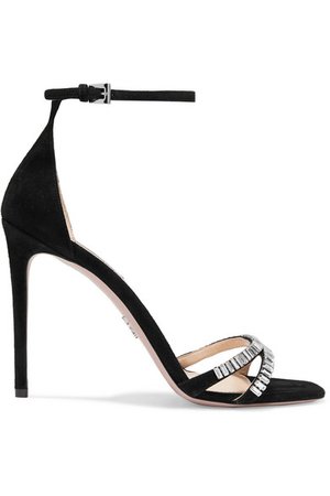 Prada | 105 crystal-embellished suede sandals | NET-A-PORTER.COM