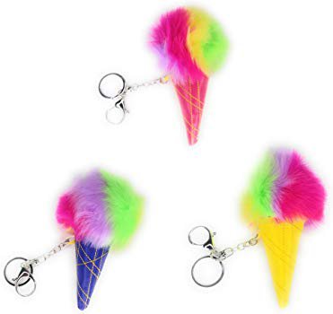 Amazon.com: Plush Ice Cream Cone Keychain, Rainbow Fluffy Pom Pom Keyring Handbag Accessories (3 Pack Multi-Color): Clothing