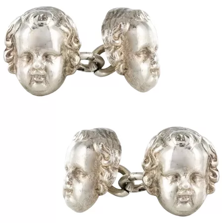 19th Century Silver Cherub Clasps