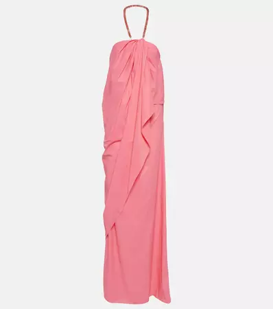 Gathered Halterneck Maxi Dress in Pink - Staud | Mytheresa