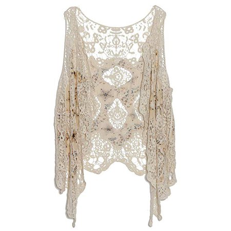 jastie Open Stitch Cardigan Boho Hippie Crochet Vest (Beige) at Amazon Women’s Clothing store: