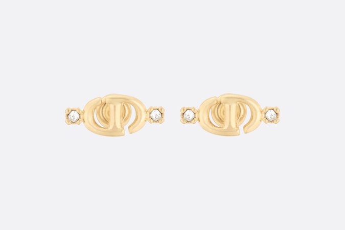 CD Navy Stud Earrings Gold-Finish Metal and Silver-Tone Crystals | DIOR