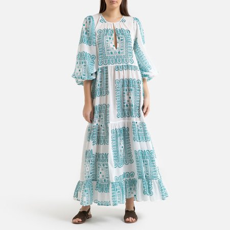 Nalii cotton maxi dress in graphic print , white/blue, Antik Batik | La Redoute