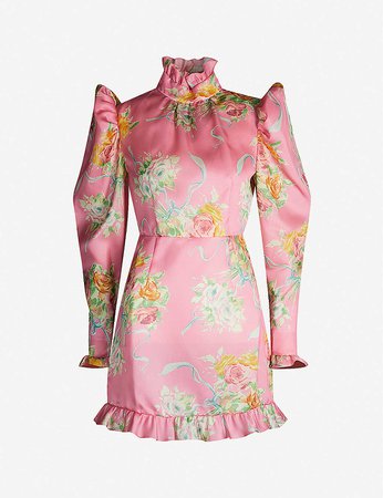 ALESSANDRA RICH - Floral-print fitted silk-taffeta mini dress | Selfridges.com