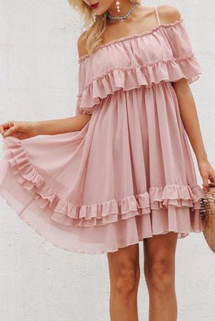 "Lilly" Ruffle Off the Shoulder Chiffon Shift Dress - Vintage Rose – Pippa & Pearl