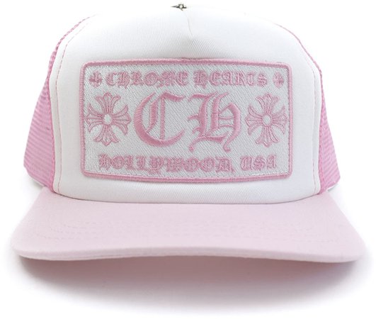 Chrome Hearts CH Hollywood Trucker Hat Pink/White -