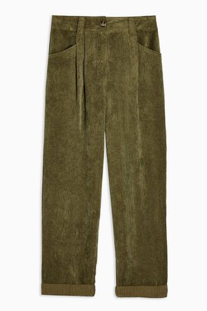 Khaki Casual Corduroy Tapered Trousers | Topshop