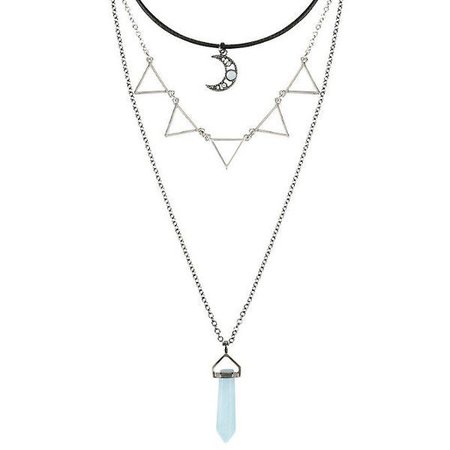 Moon Blue Crystal Triangle Layered Necklace Hot Theme