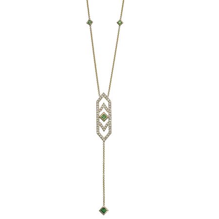 Gianna Y Necklace with Diamonds and Green Sapphires in 14k Yellow Gold by GiGi Ferranti