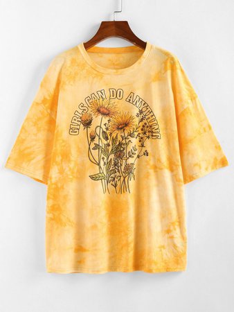 [36% OFF] 2021 ZAFUL Sunflower Slogan Tie Dye Drop Shoulder T-shirt In YELLOW | ZAFUL Australia