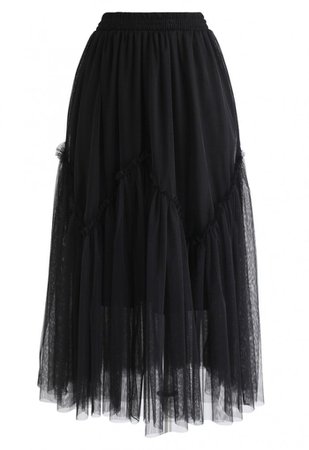 Black Wavy Double-Layered Mesh Tulle Skirt - NEW ARRIVALS - Retro, Indie and Unique Fashion