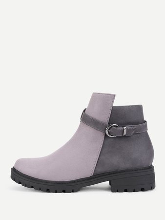 Buckle Decorated Round Toe Ankle Boots