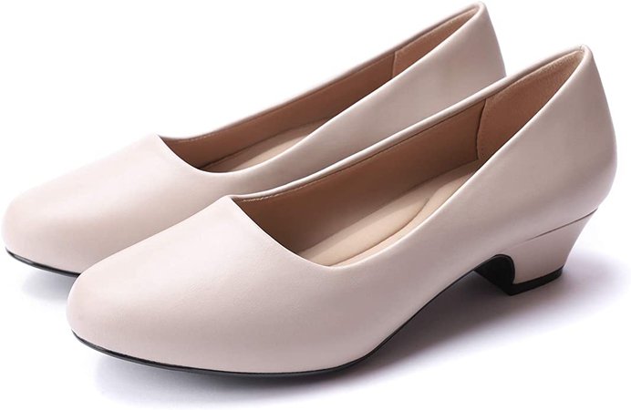 Amazon.com | GUCHENG Women's Dress Pumps Low Heels - Formal White Wedding Shoes(5 M US, Bone | Pumps