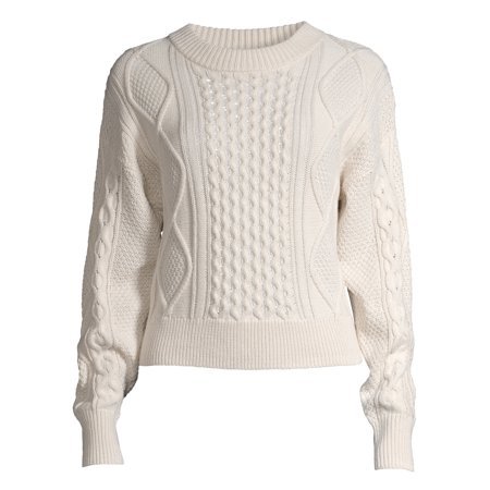 Scoop - Scoop Women's Cropped Cable Knit Sweater - Walmart.com white