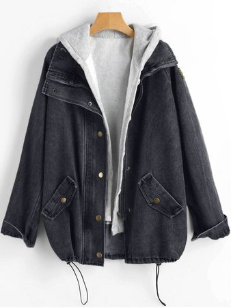 Button Up Denim Jacket And Hooded Vest In BLACK | ZAFUL