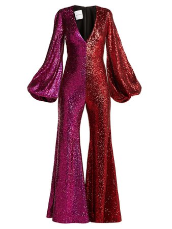 Sequinned bell-sleeve jumpsuit | Halpern | MATCHESFASHION US in 2020 | Jumpsuit with sleeves, Black ball gown, Fashion