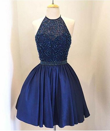 On Sale Outstanding Blue Prom Dress, Short Prom Dress, Dark Blue Homecoming Dresses