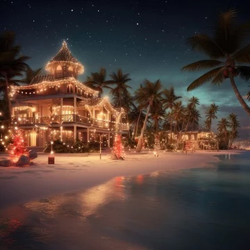 tropical Christmas Xmas tropics beach cozy home night lights