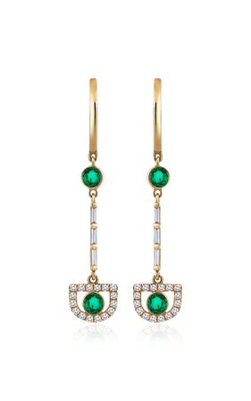Comet 14k Yellow Gold Emerald, Diamond Earrings By Sim And Roz | Moda Operandi