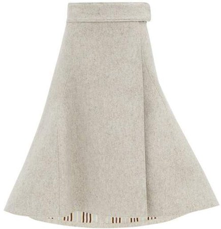 Fluted Felted Wool Blend Midi Skirt - Womens - Light Grey