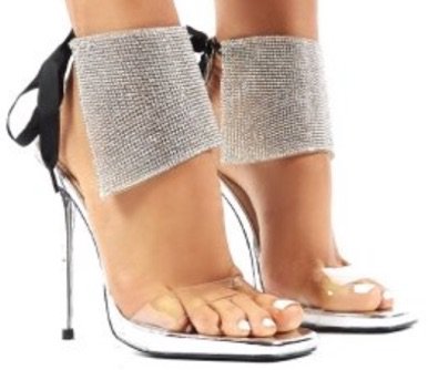 Silver/Black Heeled Sandals
