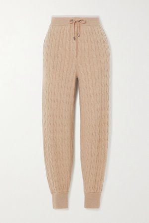 Beige Bead-embellished cable-knit cashmere track pants | Brunello Cucinelli | NET-A-PORTER