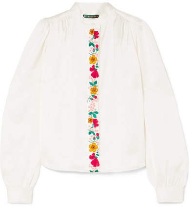 Embroidered Satin Blouse - Ivory