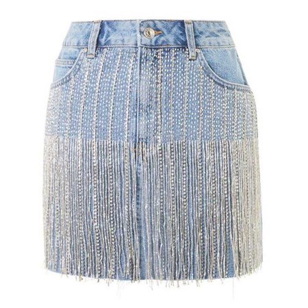 Jean Skirt With Silver Tassels