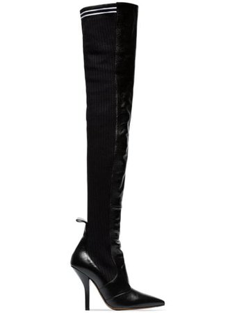 Fendi Black Rockoko 105 Leather And Fabric Over The Knee Boots - Farfetch