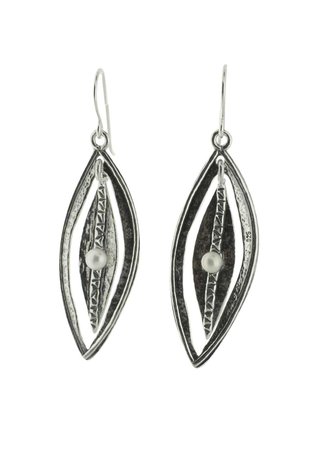 Hammered Sterling Silver Pearl Leaf Earrings