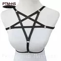 ᐂWomens Sexy Body Harness Lingerie Pentagram Bondage Cage Bra Black Elastic Adjust Strappy Crop Tops Bdsm Goth Punk Exotic Bra - a663