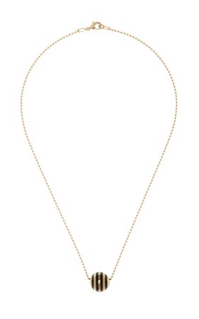 14k Yellow Gold Black Enamel Striped Ball Necklace By Rachel Quinn | Moda Operandi