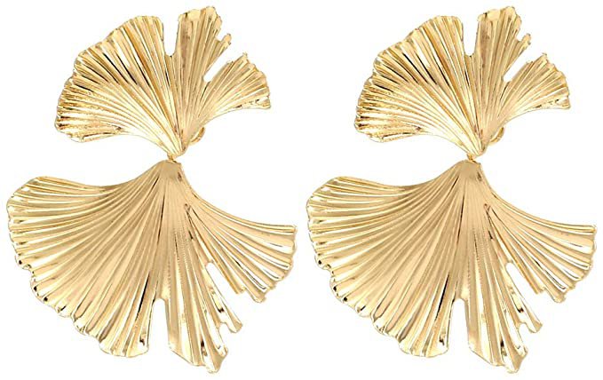 Amazon.com: Ginkgo Leaf Earrings - 14K Gold Plated Flower Earrings for Women - Vintage Big Earrings Hypoallergenic - Irregular Shape Dangle Earrings Gift for Girls - statement Earrings: Clothing, Shoes & Jewelry
