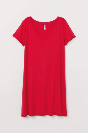 V-neck Jersey Dress - Red