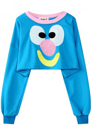 Blue Clown Face Print Round Neck Long Sleeve Cropped Sweatshirt - Google Search