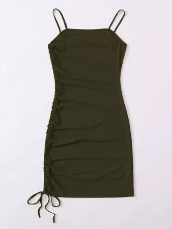 Solid Drawstring Side Ribbed Dress | SHEIN USA green