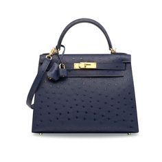 Hermes Kelly 28 A BLEU IRIS OSTRICH SELLIER KELLY 28 WITH GOLD HARDWARE
