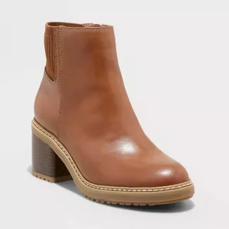 Women's Nancy Water Repellant Knit Collar Boots - A New Day™ Cognac 8.5 : Target