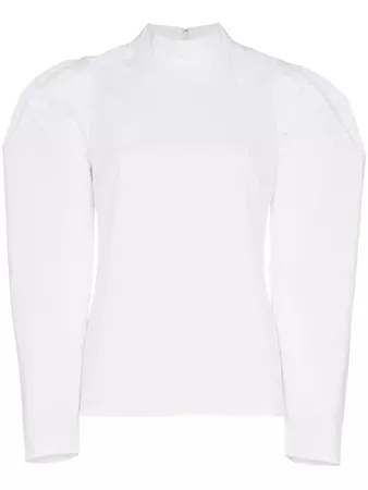 Rejina Pyo high neck puff sleeve cotton-blend shirt