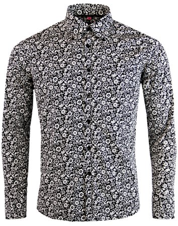 Trip Floral Men's 1960s Mod Monotone Floral Retro Button Down Shirt