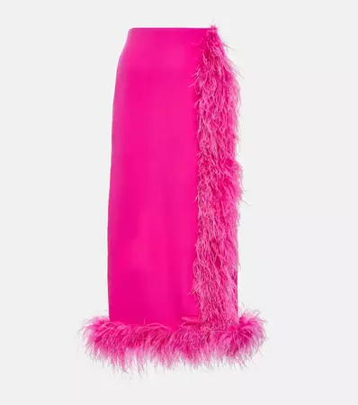 Feather Trimmed Silk Cady Midi Skirt in Pink - Valentino | Mytheresa