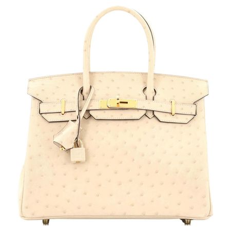 Hermes Birkin Handbag Light Ostrich with Gold Hardware 30 For Sale at 1stDibs