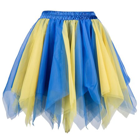 Blue Yellow Layered Asymmetrical Tulle Mini Pettiskirt Gothic Cors...