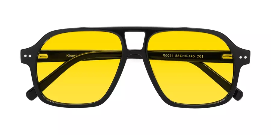 Black Grandpa Oversized Aviator Tinted Sunglasses with Yellow Sunwear Lenses - Kingston