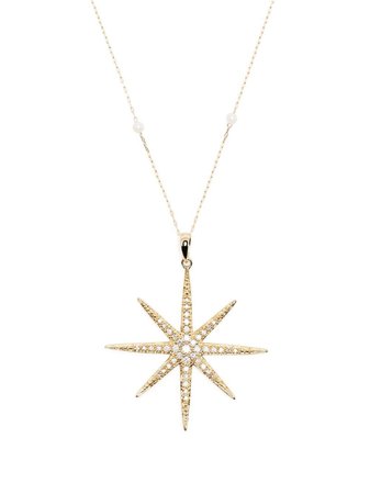 Mizuki 14kt yellow gold star diamond pearl chain necklace - FARFETCH