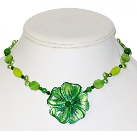 Green Beaded Flower Necklace