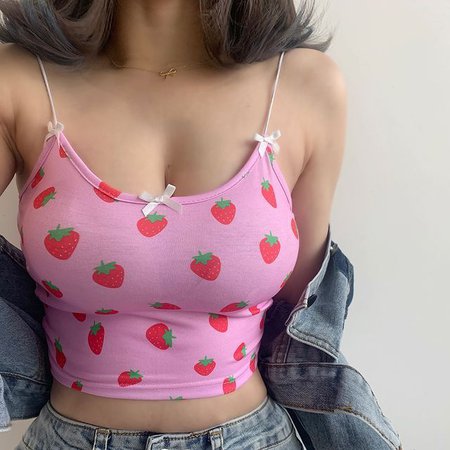 Cincine - Scoop Neck Strawberry Print Crop Camisole Top | YesStyle