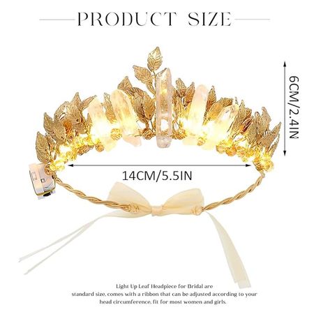 Amazon.com : Yean Gold Leaf Wedding Headband LED Raw Quartz Hair Band Fairy Headpiece Ligth Up Hair Accessories for Women and Girls : Beauty & Personal Care