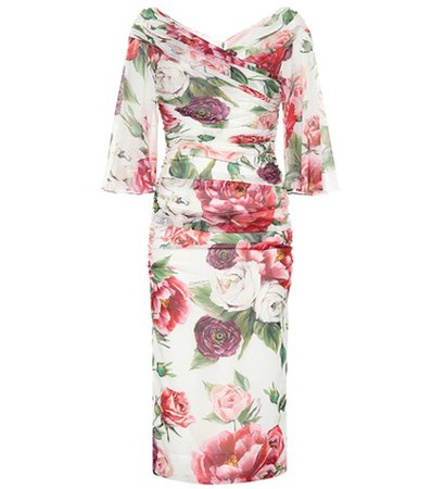 Floral stretch silk midi dress